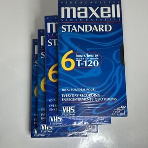 Lot of‎ 4 New Sealed Maxell Video Cassette Tapes Blank VHS T-120 Standard 6 Hour
